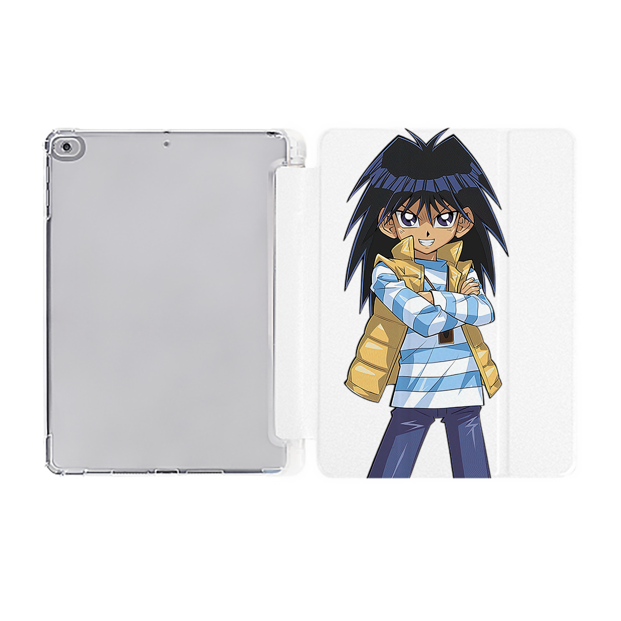 （画像用） 遊☆戯☆王 Yu-Gi-Oh! IPad ケース ペン収納付き 三つ折りスタンド PUレザー×シリコン 対応機種9.5/10.5/10.9インチ